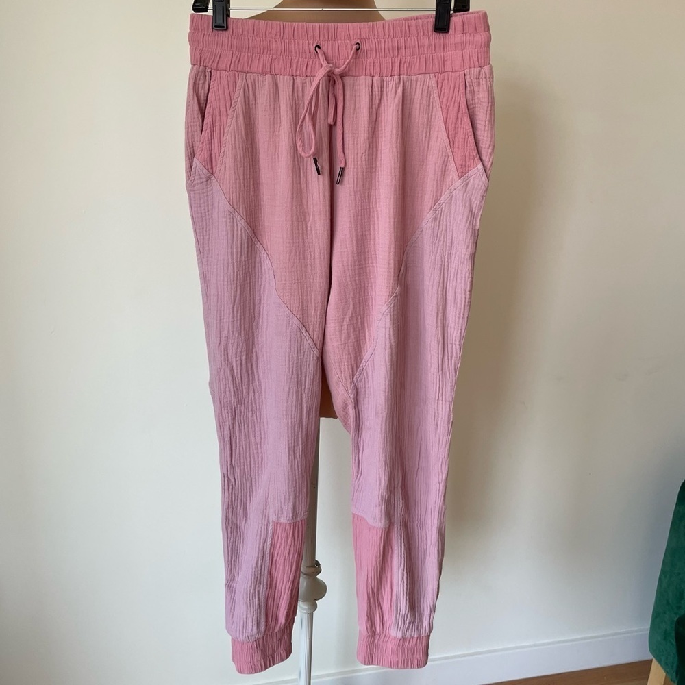 Anthropologie Avec Les Filles Pink Patchwork Cotton Gauze Jogger Pants EUC Sz M